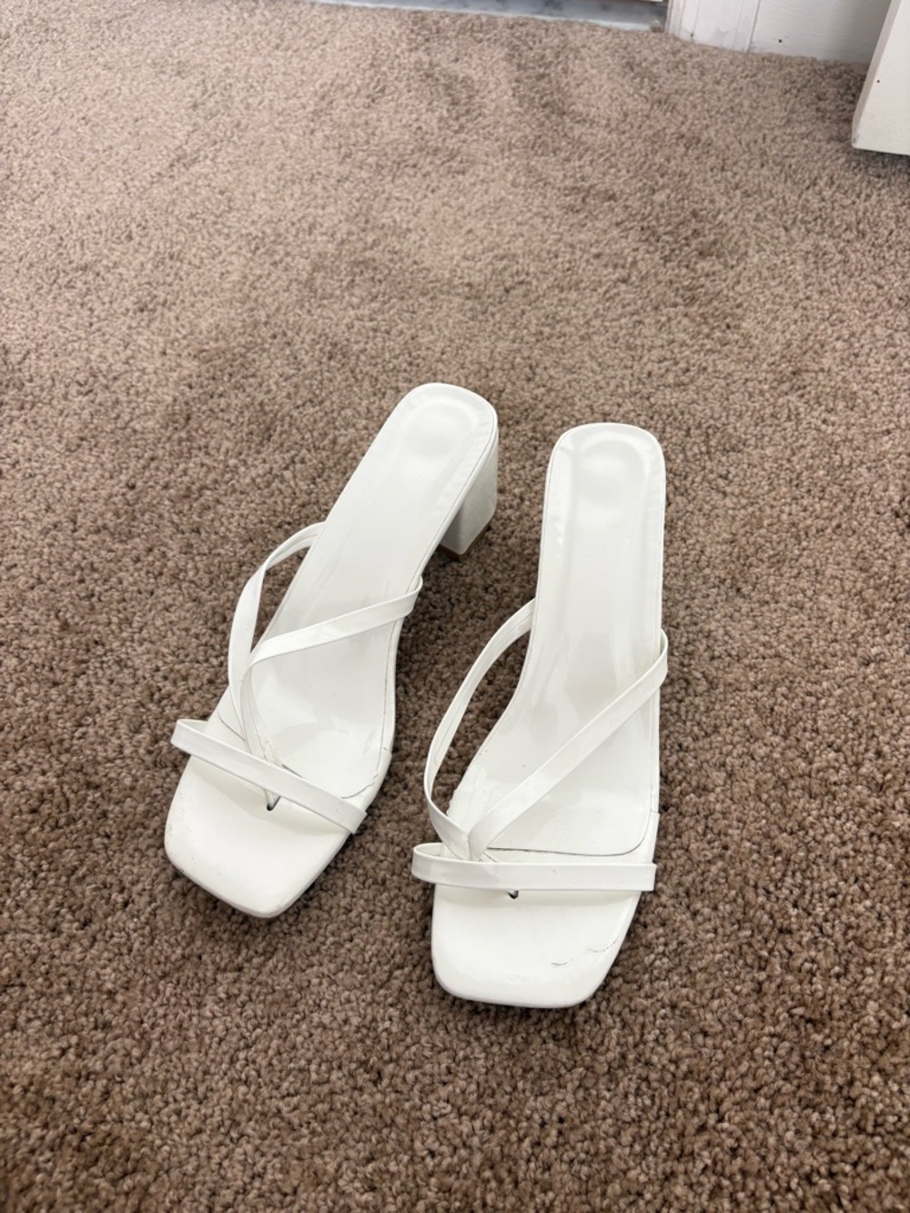White Strappy Block Heel Sandals - Women